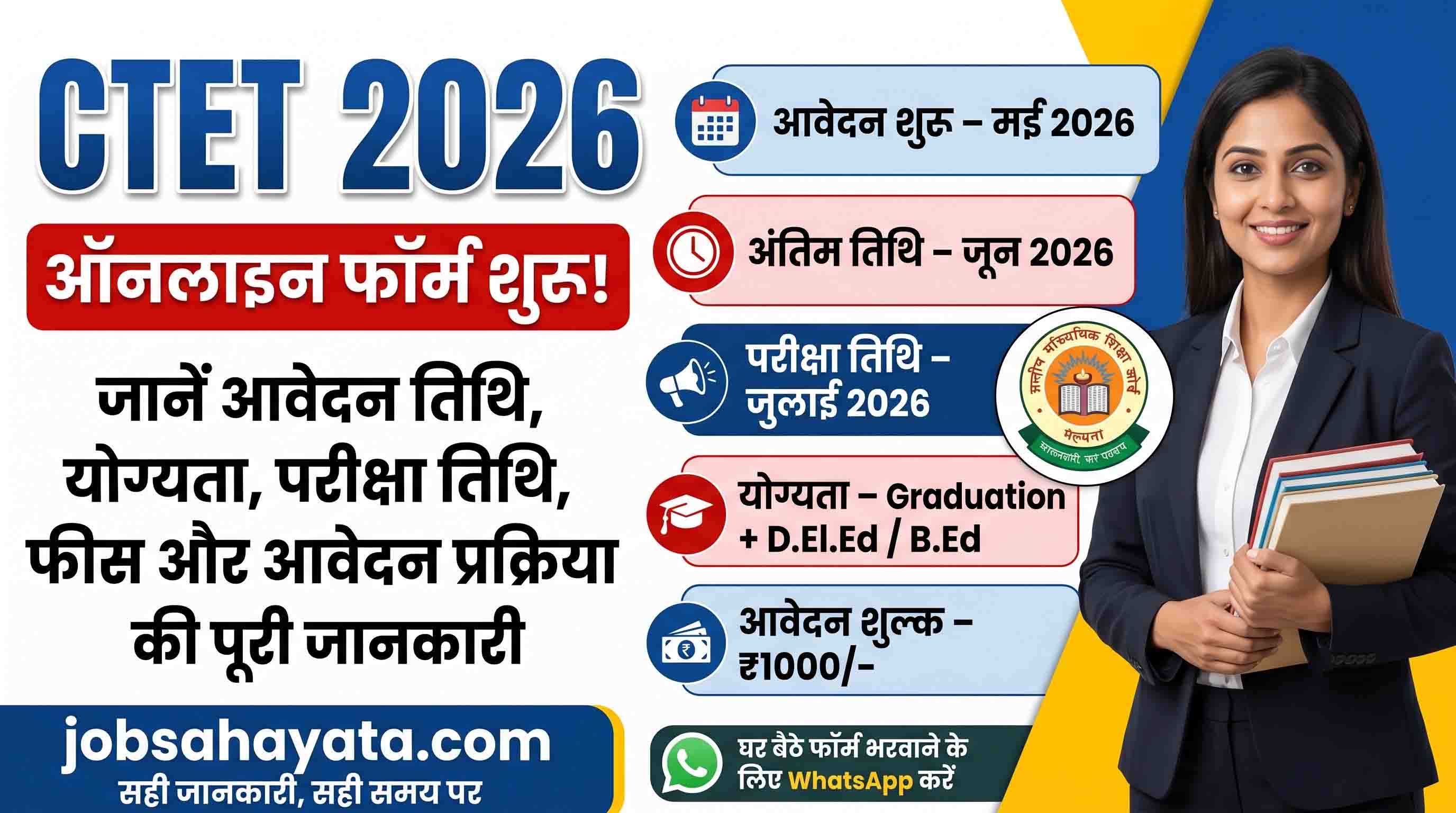 CTET 2026 ऑनलाइन फॉर्म शुरू, आवेदन तिथि, योग्यता और परीक्षा जानकारी