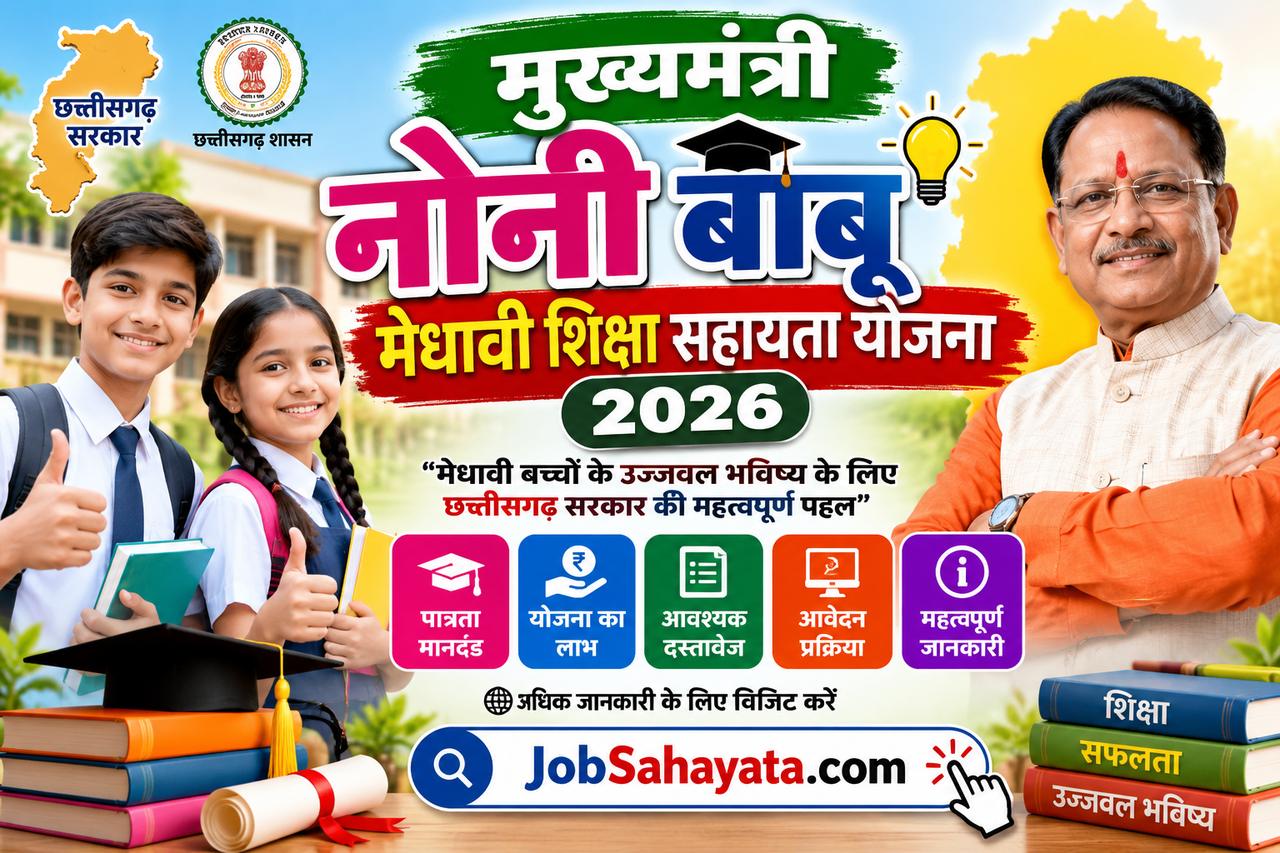 मुख्यमंत्री नोनी बाबू मेधावी शिक्षा सहायता योजना 2026 की जानकारी, पात्रता, योजना के लाभ और आवेदन प्रक्रिया दर्शाने वाली इमेज।